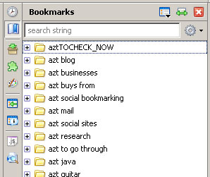 Screenshot of  the All-In-One Sidebar, Bookmarks View