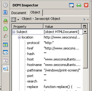 Screenshot of the DOM Inspector Firefox Plugin, Object View 