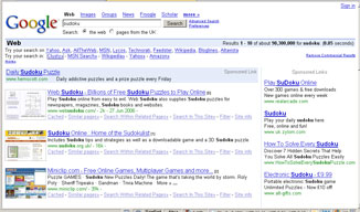 Rendering of Google Results with thumbnails positioned on the results