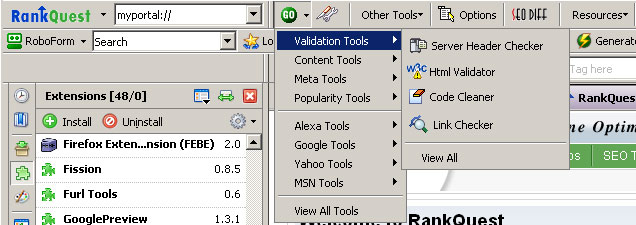 Screenshot of the RanQuest SEO Toolbar